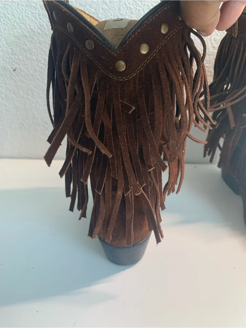 Shyanne Brown Suede Fringed Cowboy Booties